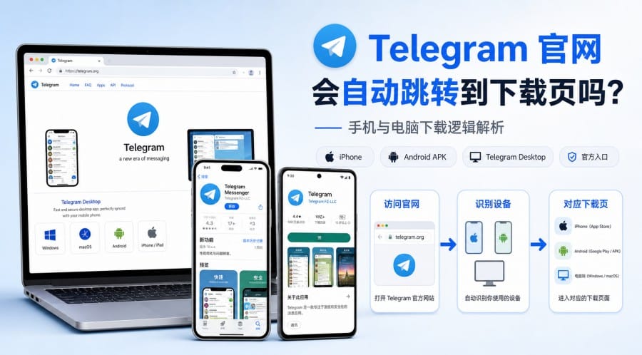 Telegram 官网会自动跳转到下载页吗？手机与电脑下载逻辑解析