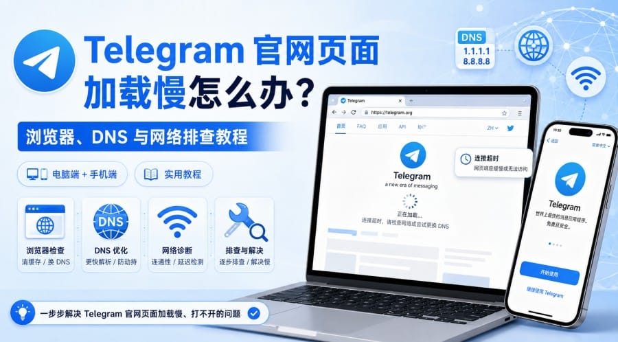Telegram 官网页面加载慢怎么办？先查浏览器、DNS 和网络