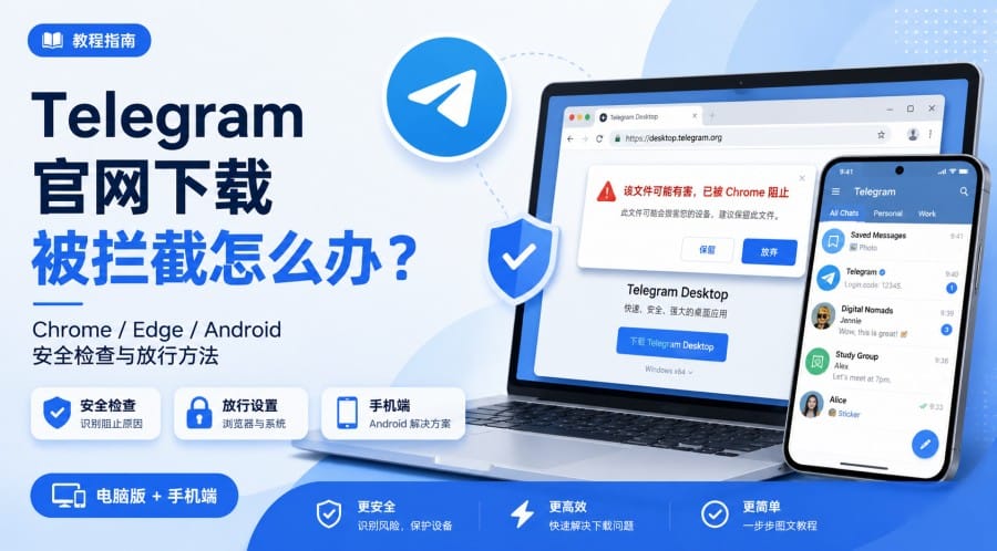 Telegram 官网下载被拦截怎么办?Chrome、Edge 与 Android 安全放行方法
